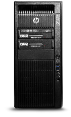 A black HP Z400 workstation tower with front-facing drive bays and USB ports.