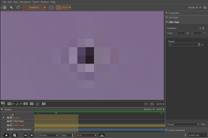 A video editing software interface showing a pixelated purple and dark square in the center of the preview window.