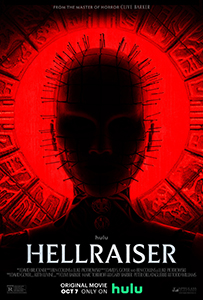 Red poster featuring a dark silhouette of a face with pins protruding from the head and body.