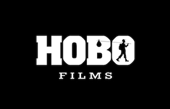 White text reading 'HOBO FILMS' with a silhouette of a person carrying a bindle inside the letter O.