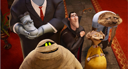 Animated monsters including Frankenstein, Dracula, a mummy, and two anthropomorphic animals.