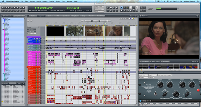 A digital video editing software interface with multiple tracks, a timeline, and a video preview window.