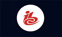 Red stylized abstract symbol inside a white circle on a dark navy background