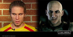 A split screen showing a man with long hair on the left and a bald, weathered male character on the right.