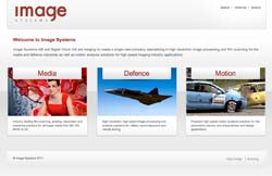 Website for Image Systems featuring sections for Media, Defence, and Motion.