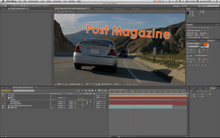 After Effects software interface displaying a video of a silver car driving on a winding mountain road.