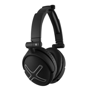 Black over-ear headphones with a large white X design on the ear cup.