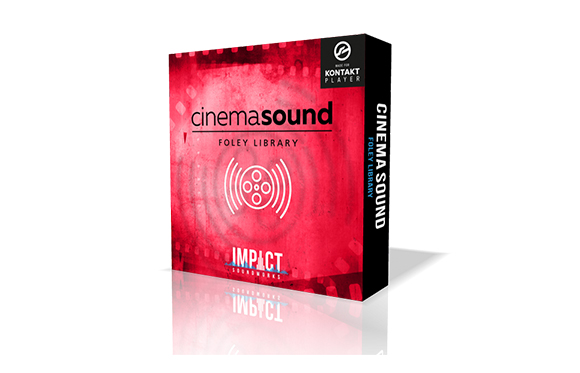 A red and black software box for Cinema Sound Foley Library, compatible with Kontakt Player.