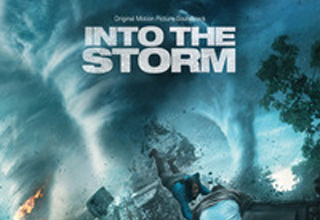 A massive tornado swirling over a landscape with debris flying and a person being tossed in the air.