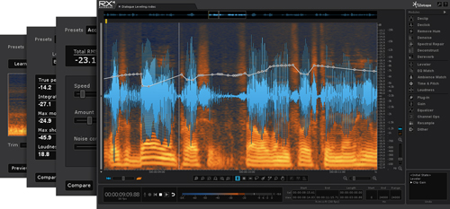 Digital interface of audio software displaying a blue and orange waveform on a dark background.