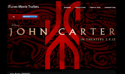 Promotional banner for Disney's John Carter with red stylized graphics on a dark patterned background.