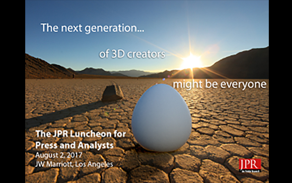 A white egg rests on cracked desert ground under a bright sun with text about 3D creators.