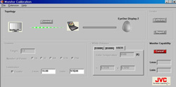 A monitor calibration software window showing topology, color settings, and calibration controls.