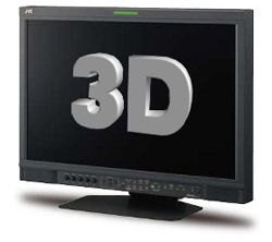 A black computer monitor displaying large, silver 3D text against a black background.