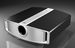 A black rectangular electronic device with a silver front panel and a central circular lens.