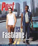 Two men walk down a city street. Text overlay reads "Post life in the Fastlane".