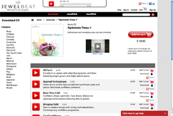 Jewelbeat website interface showing music album Optimistic Times 1 and a list of downloadable tracks.