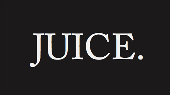 The word JUICE. written in white serif capital letters on a black background.