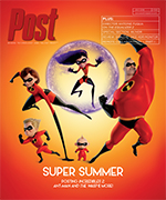 The Incredibles family, including Elastigirl, Mr. Incredible, Violet, Dash, and Jack-Jack, are featured on a magazine cover w