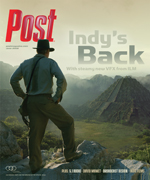 Man in fedora and jacket stands on rock overlooking jungle with pyramids. Text reads "Post" and "Indy's Back".
