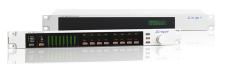 Two white Junger rack-mount audio processing units with digital displays and control buttons.