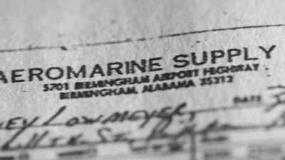 Black and white close-up of a letterhead for Aeromarine Supply in Birmingham, Alabama.