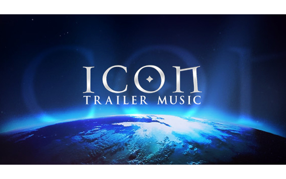 Logo for ICON Trailer Music set against a view of Earth from space in deep blue tones.