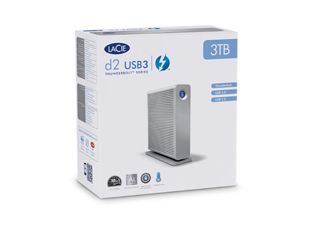 White box for a LaCie d2 USB3 3TB Thunderbolt series external hard drive.
