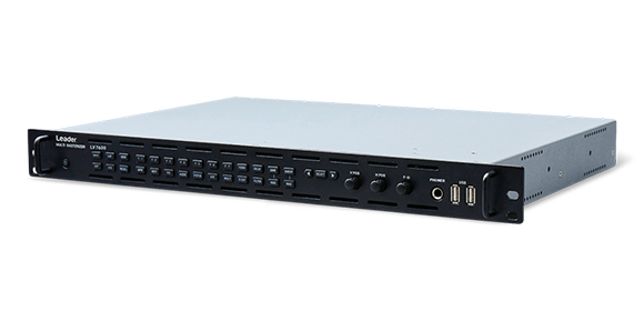 A black and silver Leader Multi-Monitor rack-mountable electronic device.