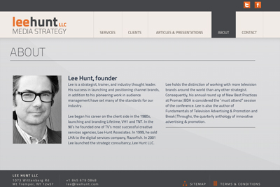 Headshot of Lee Hunt, founder of Lee Hunt LLC Media Strategy, with his biography text.