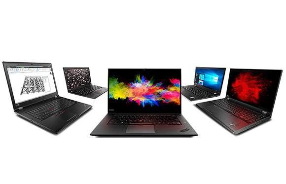 Five black laptops of various sizes displayed against a white background.