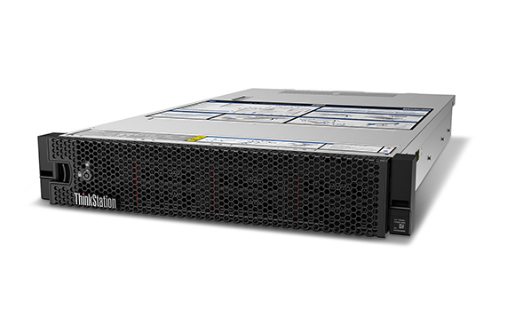 A silver and black ThinkStation rack-mounted server unit on a white background.