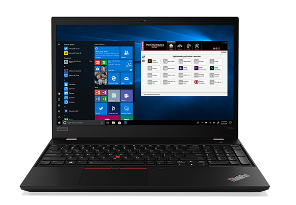 A black Lenovo ThinkPad laptop displaying a Windows desktop with an application launcher window open.