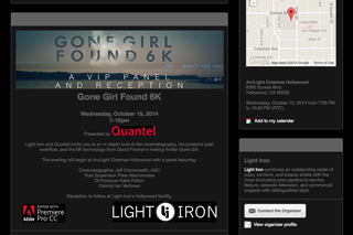 Event flyer for Gone Girl Found 6K VIP Panel and Reception at ArcLight Cinemas Hollywood on October 15, 2014.