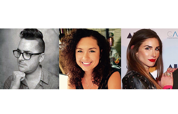 Three separate portraits of a man, a woman with curly hair, and a woman with long straight hair.