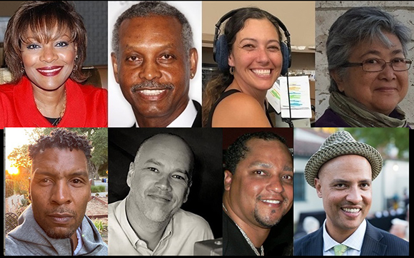 A grid of eight headshots featuring people of various ethnicities and ages.