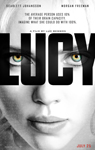 Movie poster for Lucy with Scarlett Johansson's face and the title 'LUCY' in large letters.