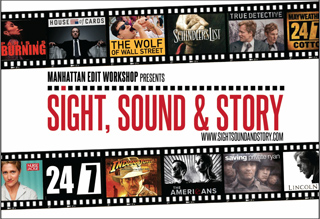 Film strip frames featuring various movie and TV show posters surrounding the workshop title text.