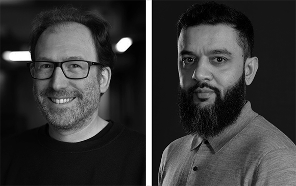 Two black and white portrait photographs of men side by side.