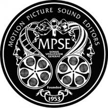 Circular black and white logo for Motion Picture Sound Editors featuring film reels and profile silhouettes.