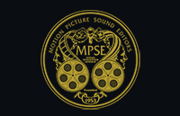 Gold circular logo for Motion Picture Sound Editors featuring film reels and stylized ribbons.
