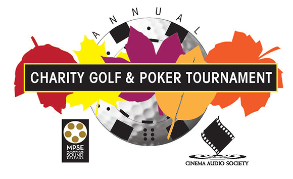 Graphic for an annual charity golf and poker tournament featuring a golf ball and colorful autumn leaves.