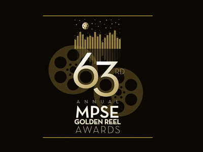 Gold graphic for the 63rd Annual MPE Golden Reel Awards on a black background.