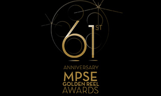 Gold text and graphics for the 61st Anniversary MPSE Golden Reel Awards on a black background.