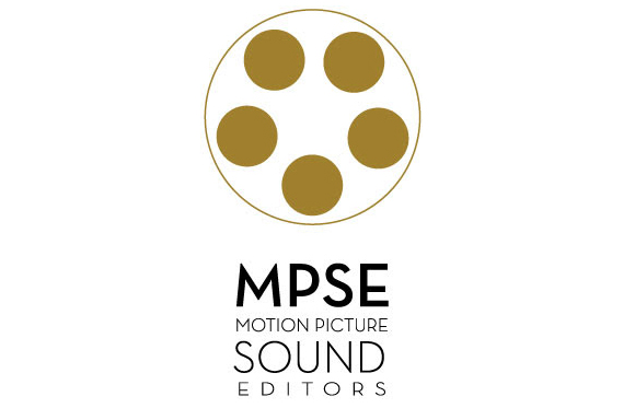 Gold circular emblem with five dots above the text MPE Motion Picture Sound Editors.