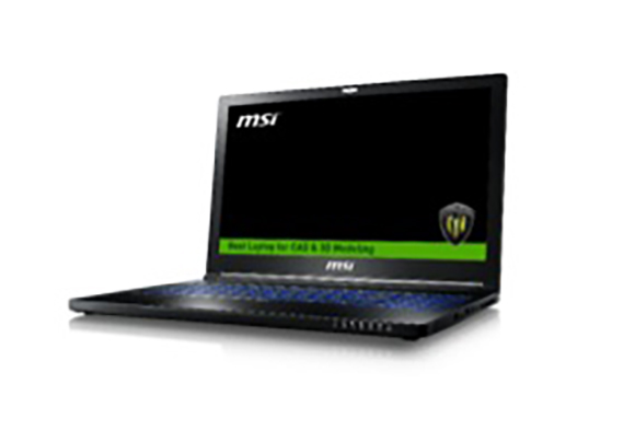 An open MSI laptop with a black screen and a green banner at the bottom, set against a white background.