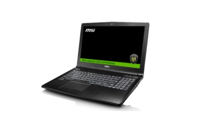 An open black MSI laptop displayed at an angle on a white background.