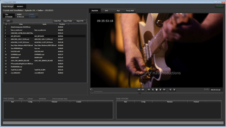 Video editing software interface showing a file list on the left and a video of a person playing guitar on the right.