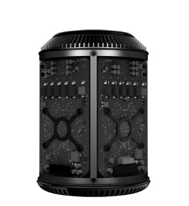 Internal view of two black circuit boards mounted inside a cylindrical black electronic casing.