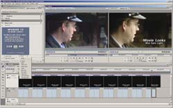 Video editing software interface displaying a side-by-side comparison of a man in a cap.